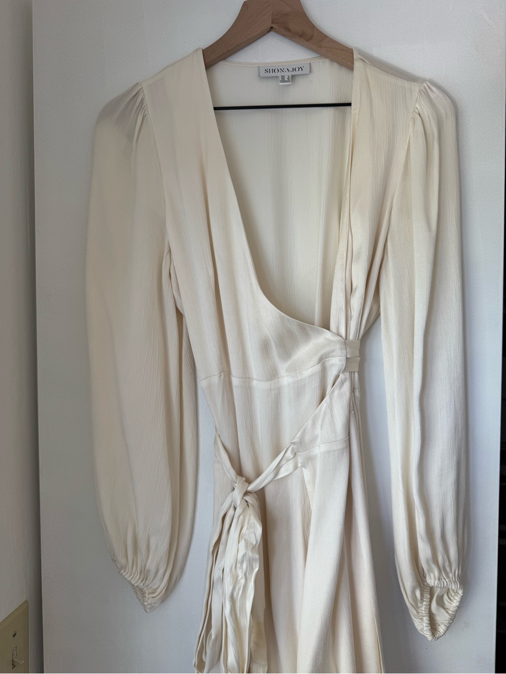 Shona Joy Cream lined silk wrap dress